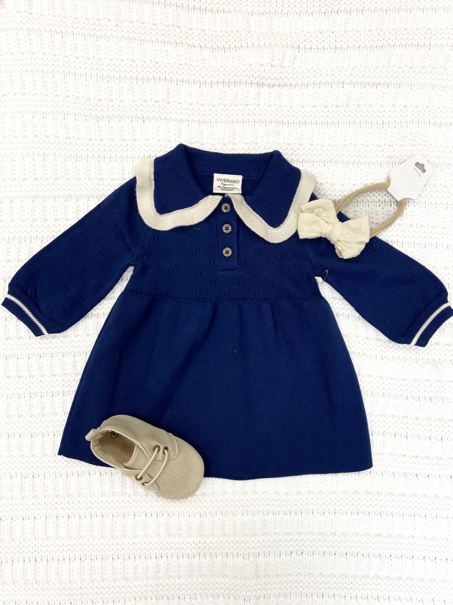 Infant Girls Adeline Ruffle Collar Sweater Knit Baby Dress