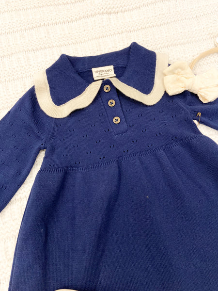 Infant Girls Adeline Ruffle Collar Sweater Knit Baby Dress