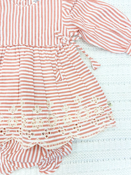 Infant Girls Stripe Embroidered Dress & Bloomer Set
