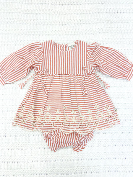 Infant Girls Stripe Embroidered Dress & Bloomer Set