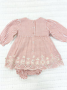 Infant Girls Stripe Embroidered Dress & Bloomer Set
