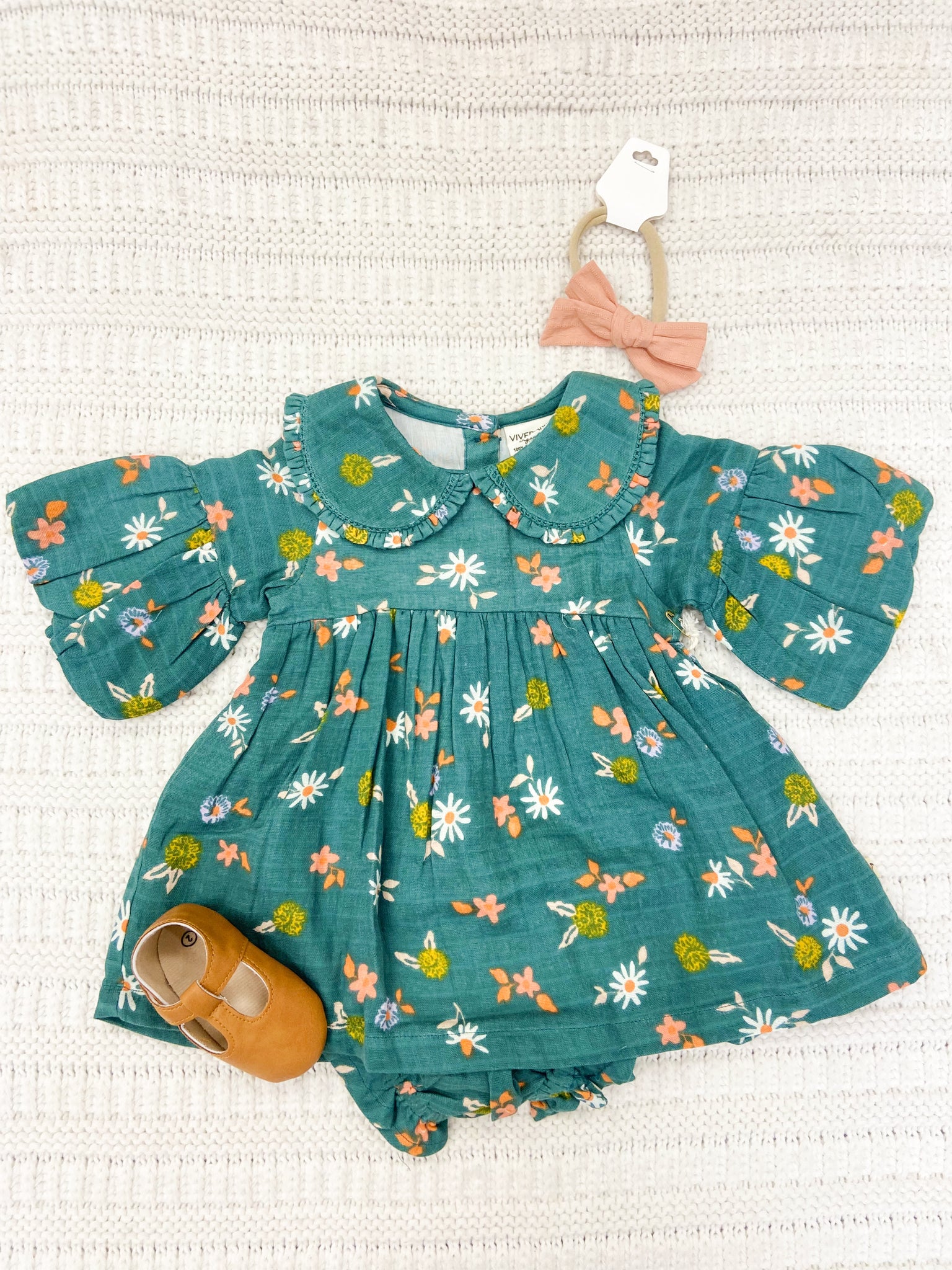 Infant Girls Collared Floral Dress & Bloomer Set