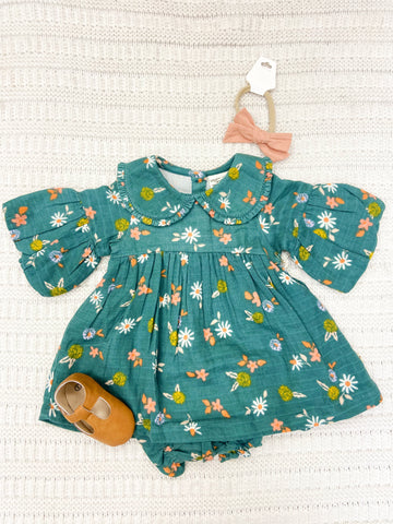 Infant Girls Collared Floral Dress & Bloomer Set