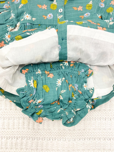 Infant Girls Collared Floral Dress & Bloomer Set