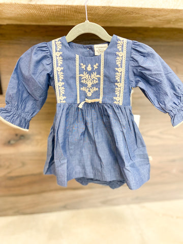 Infant Girls Soft Denim Embroidered Dress & Bloomer