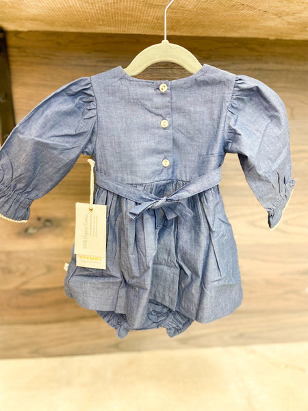Infant Girls Soft Denim Embroidered Dress & Bloomer