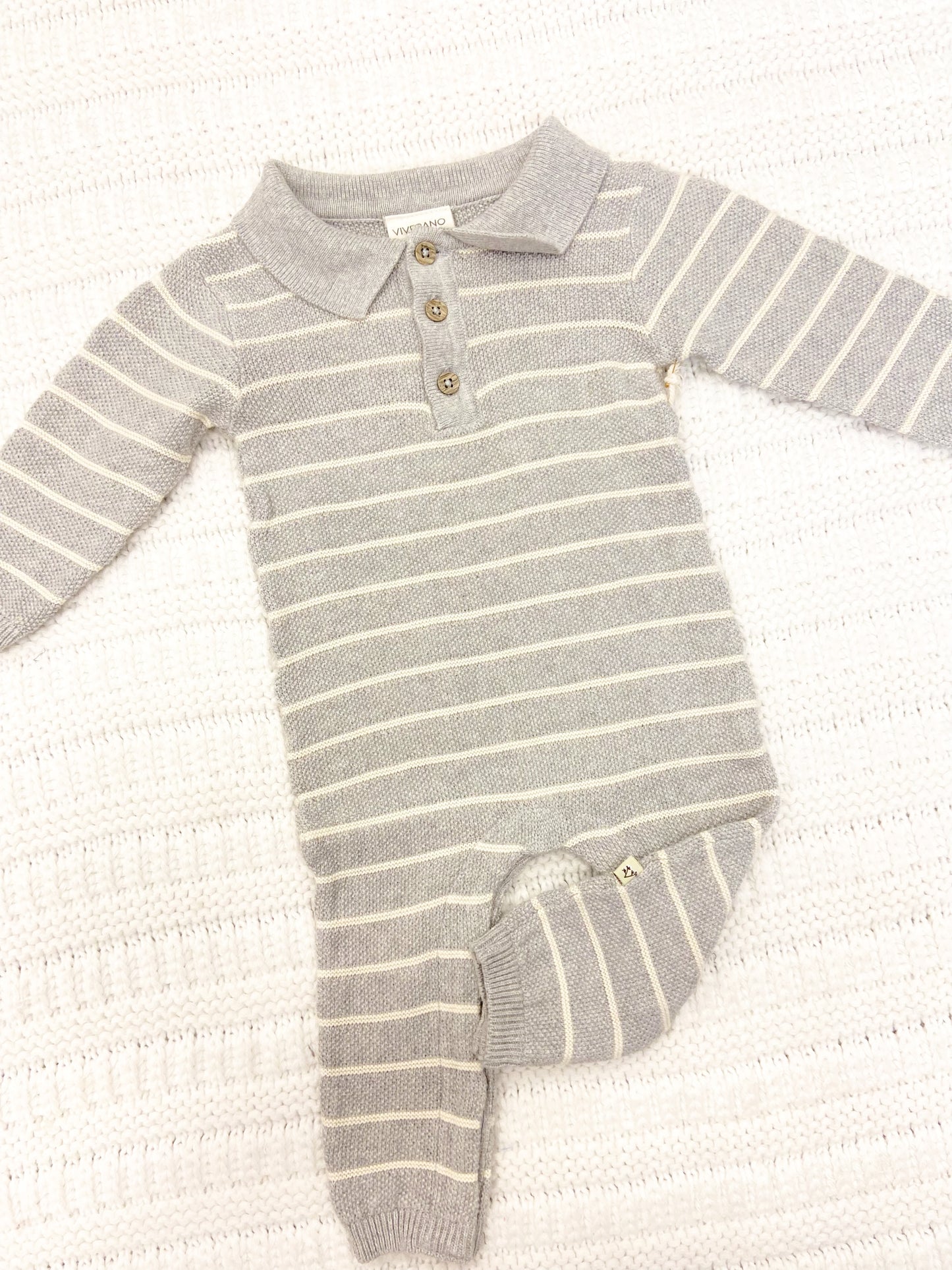 Infant Boys Collared Stripe Knit Jumpsuit