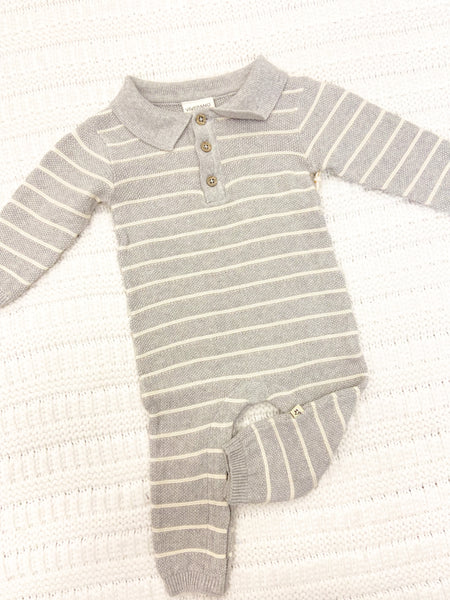 Infant Boys Collared Stripe Knit Jumpsuit