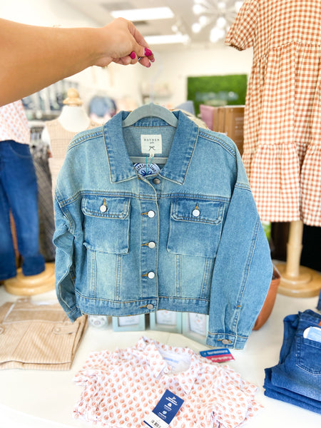 Youth Girls Cargo Pocket Washed Denim Jacket