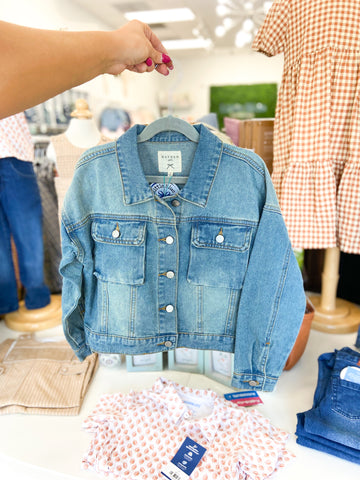 Youth Girls Cargo Pocket Washed Denim Jacket