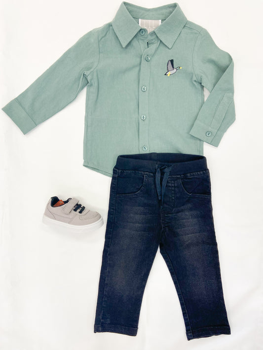 Sage Green Mallard Boys Dress Shirt