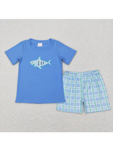 Boys Blue Shark Top And Shorts Set