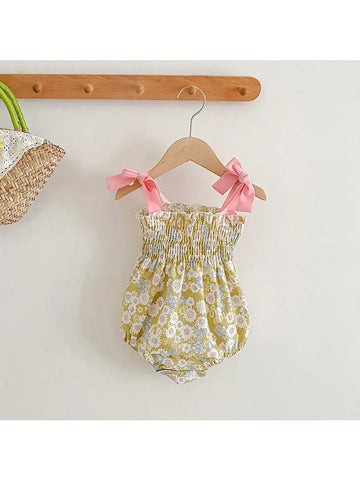 Yellow Bow Strap Floral Onesie