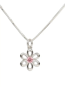 Sterling Silver Girls Pink Daisy Flower Necklace For Kids