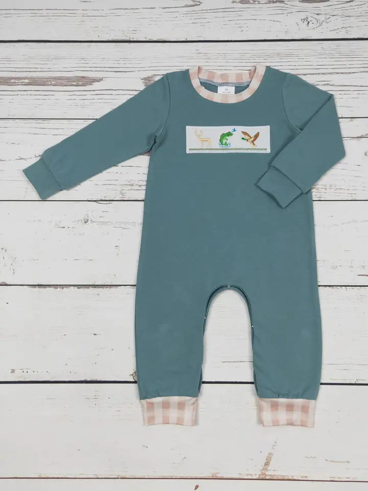 Baby Boy Hunting Appliqué Romper