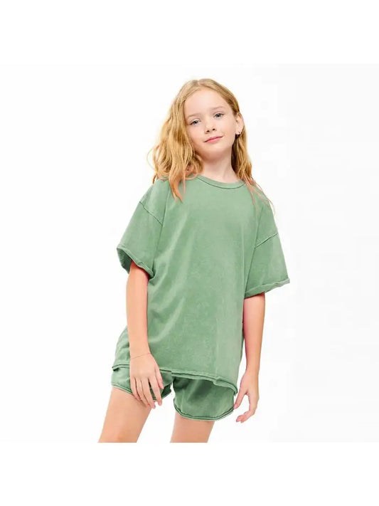 Youth Girls Raw Edge Mineral Washed T-Shirt