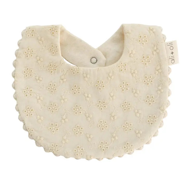 Cotton Double Sided Baby Bib (Eyelet Flowers)