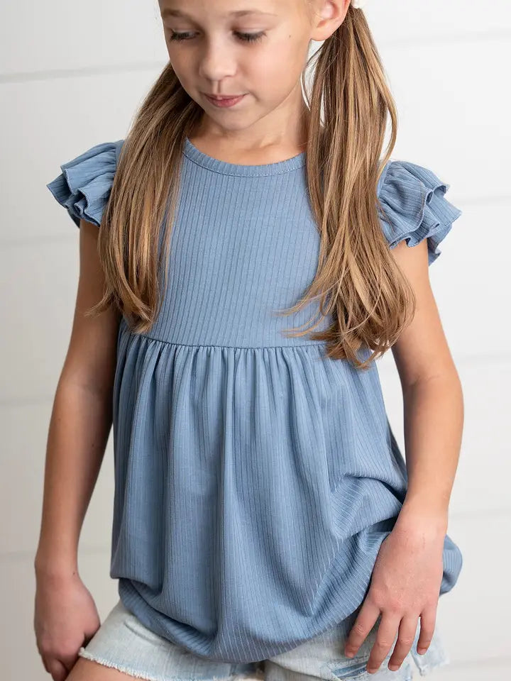 Girls Bright Ruffle Flutter Sleeve Top