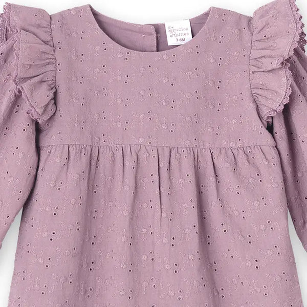 Infant Girls Mauve Eyelet Romper