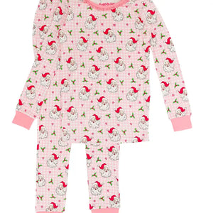 Girls Dear Santa Bamboo Ruffle Long Sleeve Pajama Set