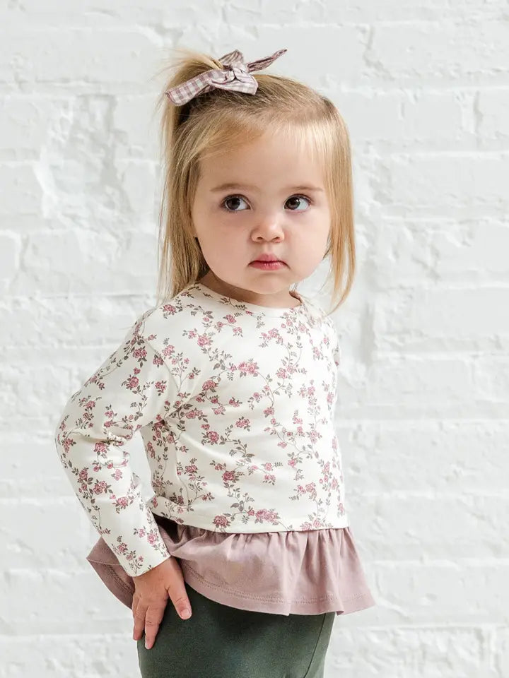 Infant & Toddler Girls Floral Ruffle Hem Long Sleeve Top