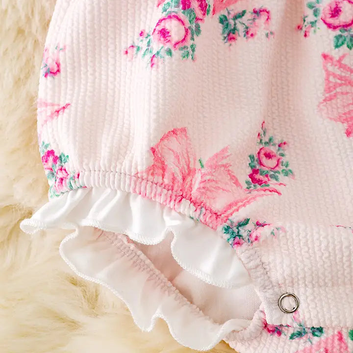 Floral Pink Bow Bubble Romper