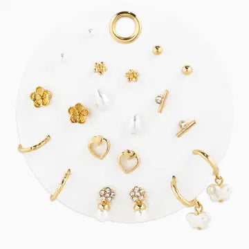 Acrylic Pearl With Flower & Butterfly Earring Set Of 10