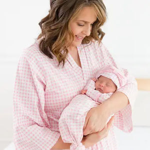 Baby Infant Girls Pink Gingham Gown Set
