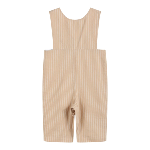 Light Brown Pinstripe Smocked Overalls