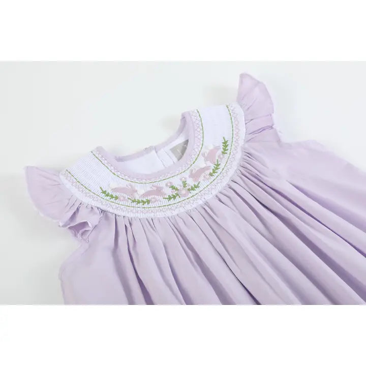 Baby Girl Light Purple Bunnies Smocked Bishop Dress