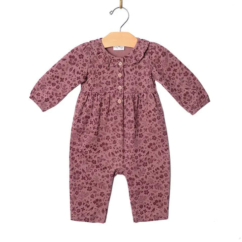 Baby Girls Plum Frill Collar Romper