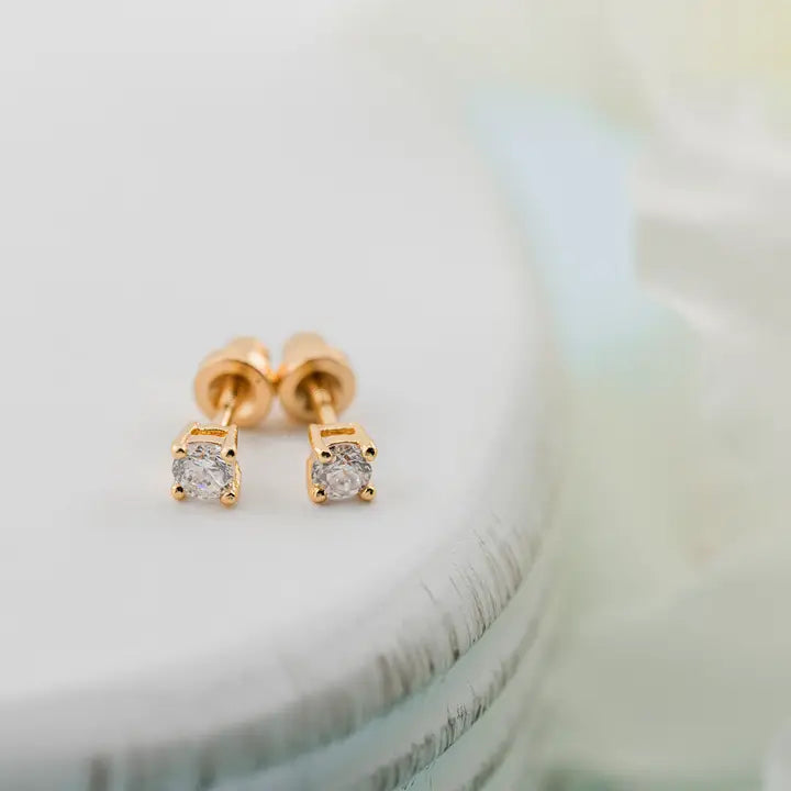14K Gold Clear Cz Earrings