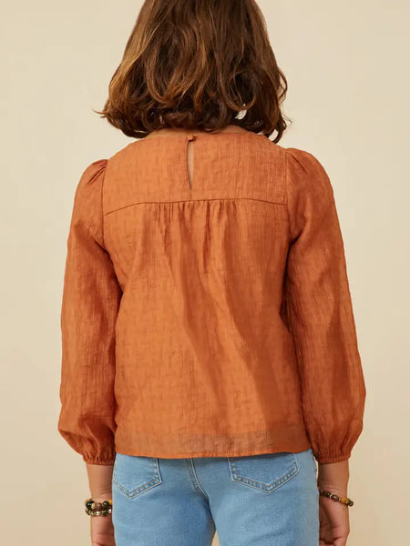 Youth Girls Ruffle Detail Puff Sleeve Textured Top