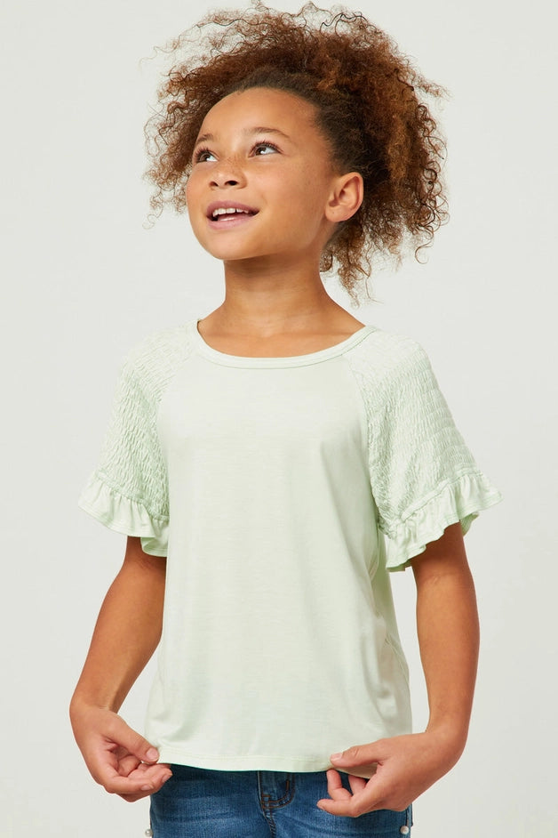 Youth Girls Smocked Ruffle Sleeve Top