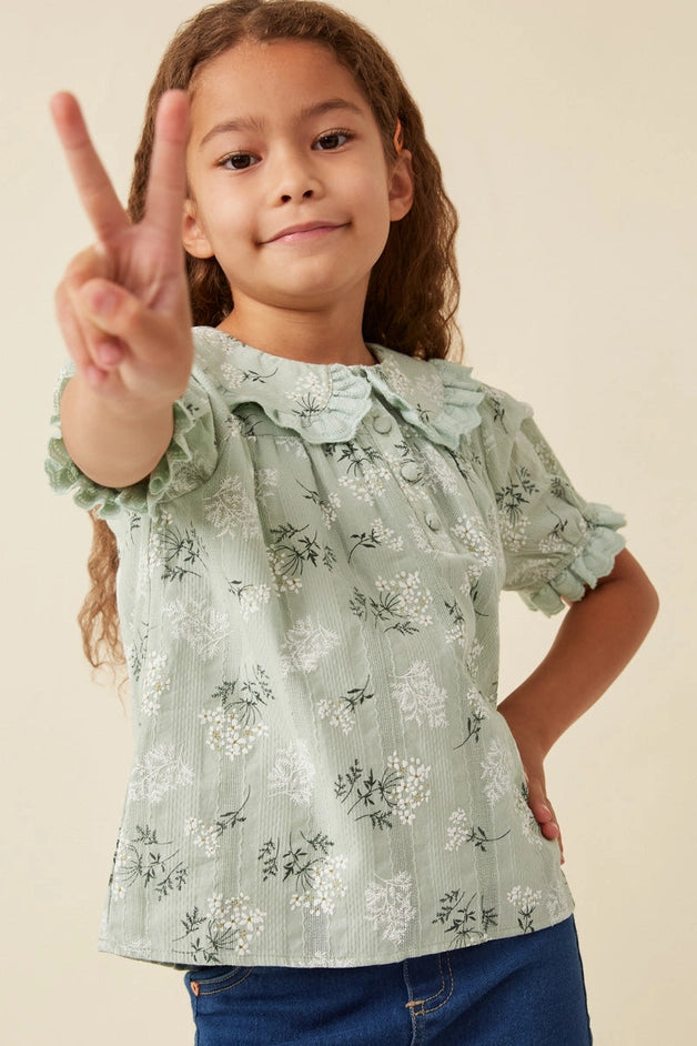 Youth Girls Floral Lace Sage Peter Pan Top