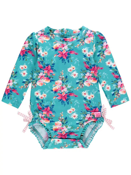 Baby Girls Floral Long Sleeve One Piece Swimsuit