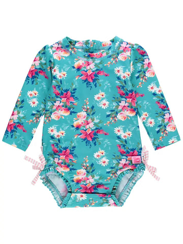 Baby Girls Floral Long Sleeve One Piece Swimsuit