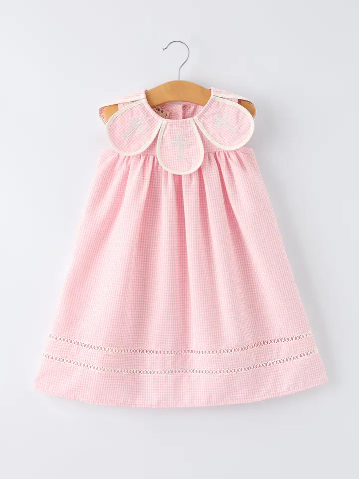 Toddler Girls Pink Cross Sleeveless Church Dress