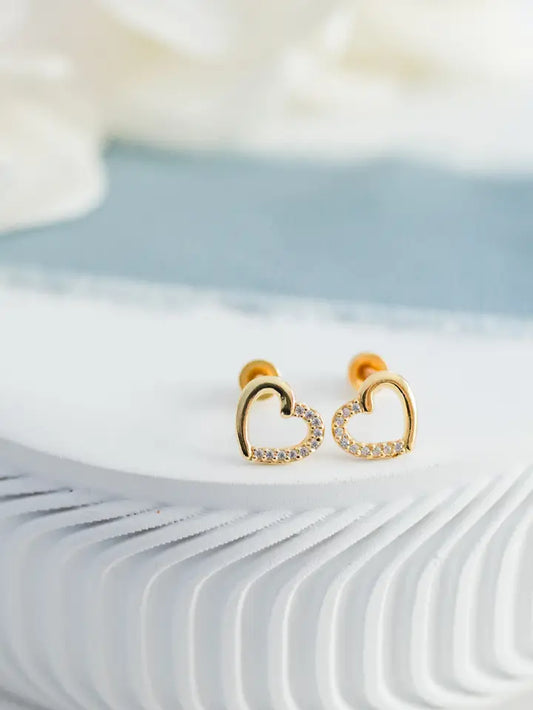 Girls 14K Gold-Plated Open Heart Screw Back Earrings