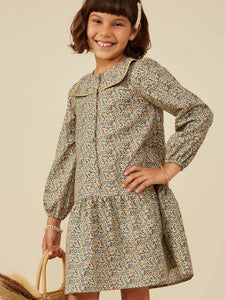 Youth Girls Wavy Twill Trimmed Sailor Collar Printed Dress