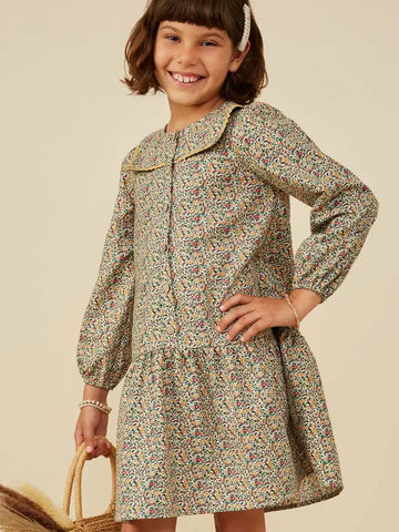 Youth Girls Wavy Twill Trimmed Sailor Collar Printed Dress