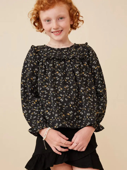 Youth Girls Ruffle Detail DItsy Floral Top