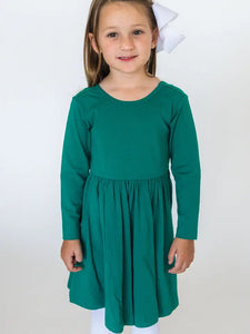 Youth Girls Green Knit Long Sleeve Dress