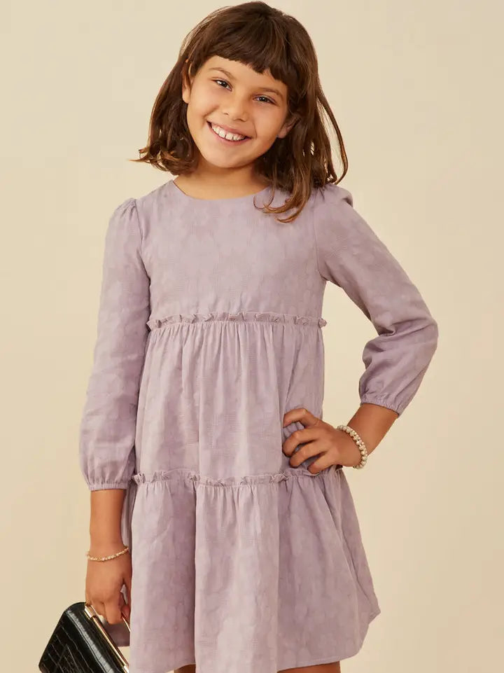 Youth Girls Floral Textured Button Back Ruffle Tiered Dress