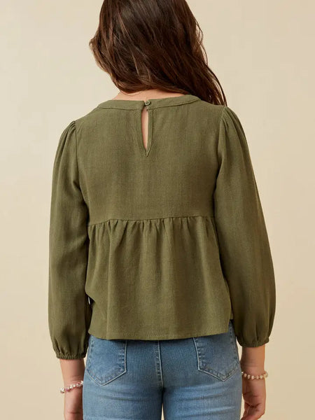 Youth Girls Embroidered Textured Peplum Top