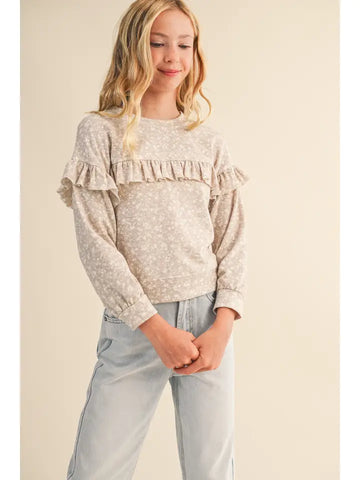 Tween Girls Ruffle Print Sweatshirt