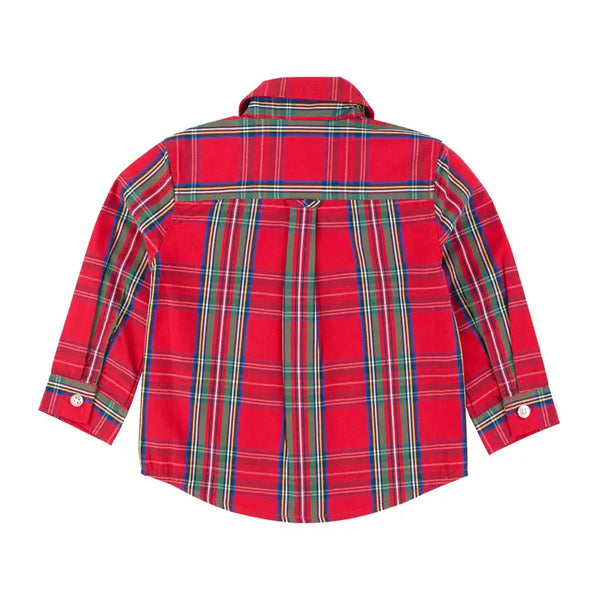 Boys Tis The Season Plaid Long Sleeve Button Down Top