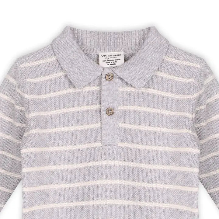 Infant Boys Collared Stripe Knit Jumpsuit
