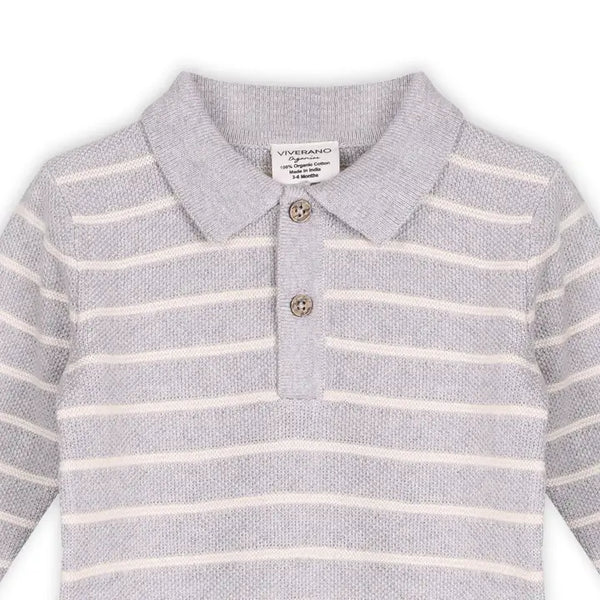 Infant Boys Collared Stripe Knit Jumpsuit