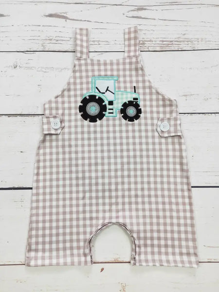 Baby Boy Checkered Tractor Romper